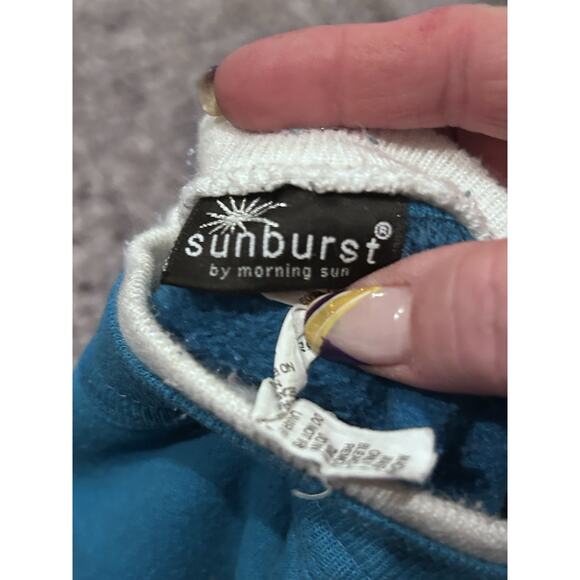 VINTAGE L Sweatshirt Teal Snowman Bedazzled SUNBURST Long Sleeve Grandma Xmas - Picture 7 of 9